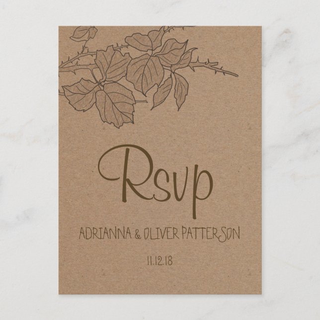 Postal De Invitación Rústico Kraft Brown Paper deja matrimonio RSVP (Anverso)