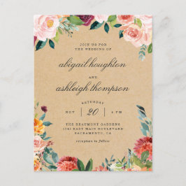 Postal De Invitación Rústico Kraft Burgundy Rubor Boda floral rosa