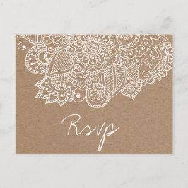 Postal De Invitación Rústico Kraft Paper Paisley Boda SVP