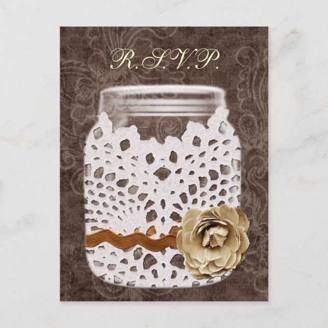 Postal De Invitación Rústico Lace Wraped Mason Jar Boda (Anverso)