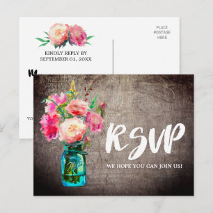 Postal De Invitación Rústico Mason Jar con solicitud de canción de flor