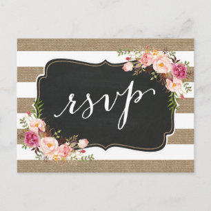 Postal De Invitación Rústico País Linen Burlap Boda Floral RSVP