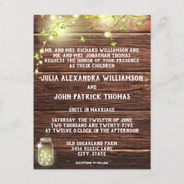 Postal De Invitación Rústico País Madera Mason String Luces Boda