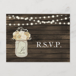 Postal De Invitación Rústico País Mason Jar Daisy Barn Wood Boda