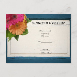 Postal De Invitación Rústico País Pintado Daisies De Madera Boda RSVP