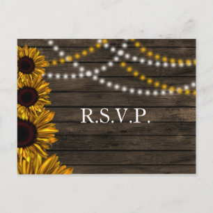 Postal De Invitación Rústico País Sunflowers Barn Wood Wedding RSVP