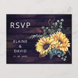 Postal De Invitación Rústico Purple Barn Wood Country Sunflowers RSVP