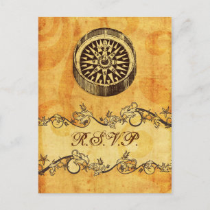 Postal De Invitación rústico, vintage, comppass naútico boda rsvp