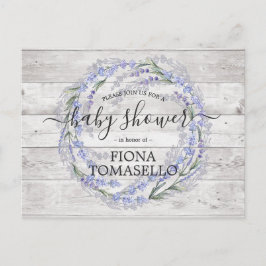 Postal De Invitación Rústico Wood Lavender Floral Wreath Baby Shower