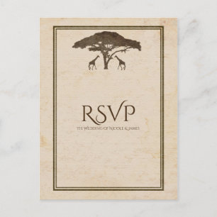 Postal De Invitación Safari Africano Jirafas Árbol Boda Vintage RSVP