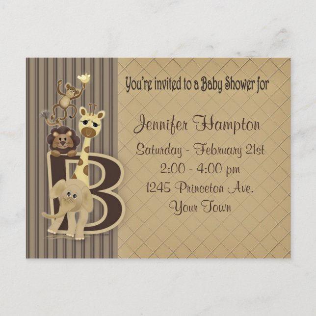 Postal De Invitación Safari de Baby Shower en Browns (Anverso)