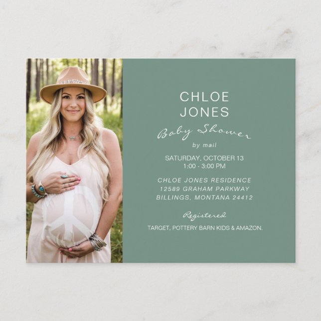 Postal De Invitación Sage Baby Shower by Mail Photo (Anverso)