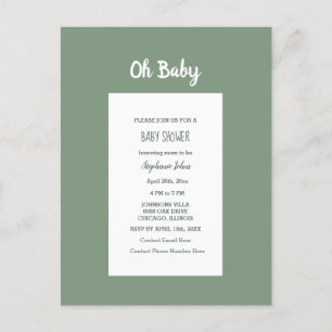 Postal De Invitación Sage Green Baby Shower Elegant Simple Boy Chica