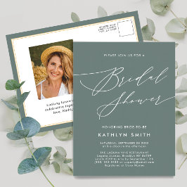 Postal De Invitación Sage Green Botanic Elegant Script Bridal Shower