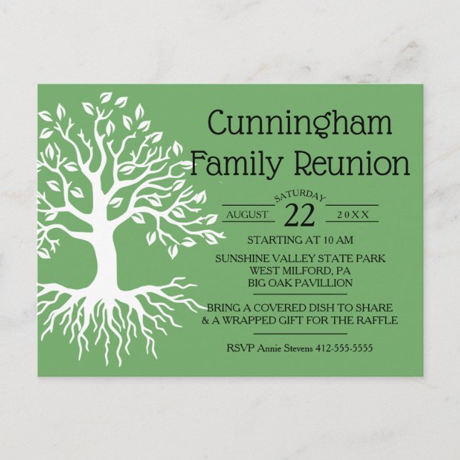 Postal De Invitación Sage Green Family Reunion Family Tree Silhouette (Anverso)