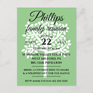 Postal De Invitación Sage Green Family Reunion White Tree Silhouette