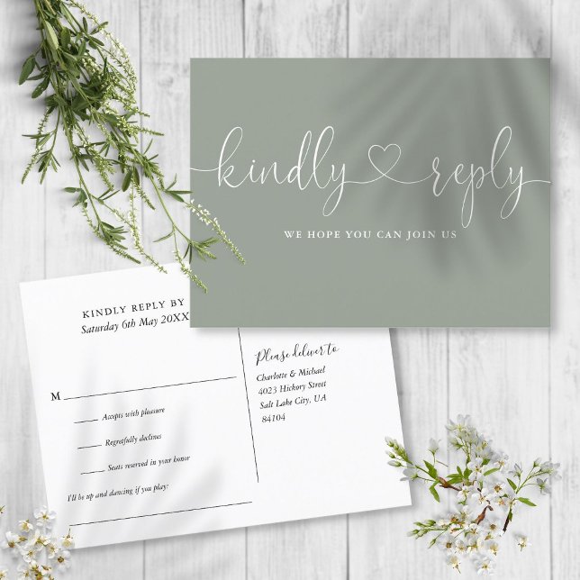 Postal De Invitación Sage Green Heart Script Song Request RSVP (Subido por el creador)