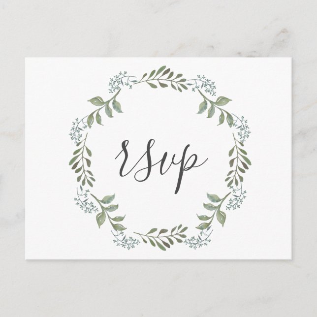 Postal De Invitación Sage Greenery Boda Botánica Wreath RSVP (Anverso)