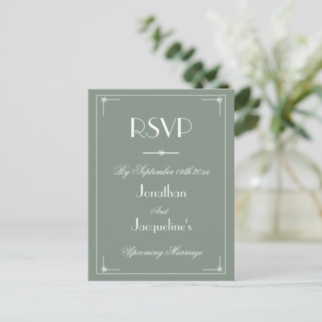 Postal De Invitación Sage Sage Sage Green Classic Wedding RSVP (Anverso de pie)