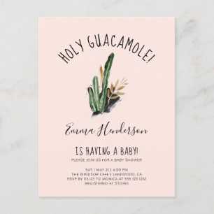 Postal De Invitación Sagrado Guacamole Cactus Baby Shower