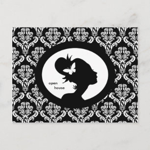 Postal De Invitación Salon Card Butterfly Woman Silhouette