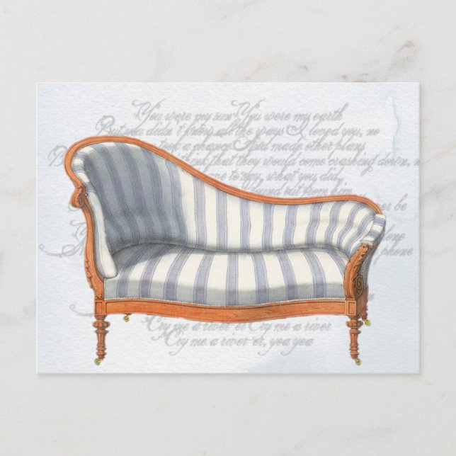 Postal De Invitación Salón de la Chaise Victorian Blue Stripe (Anverso)