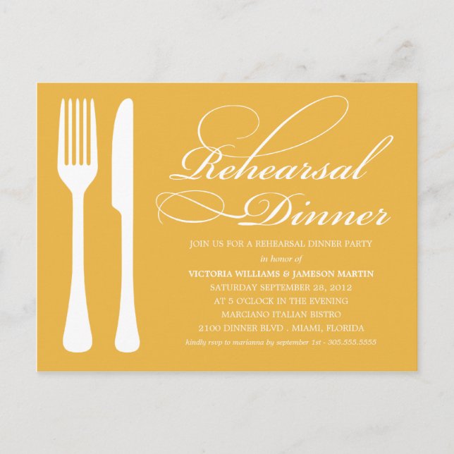 POSTAL DE INVITACIÓN SALÓN DE ORO AMARILLO | REHEARSAL DINNER INVITE (Anverso)