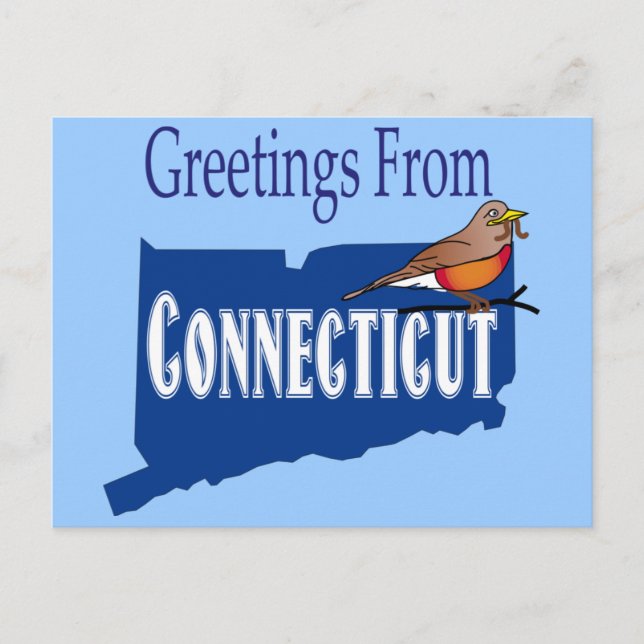 Postal De Invitación Saludos desde Connecticut American Robin State (Anverso)