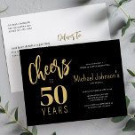 Postal De Invitación Saludos presupuestales a 50 años fiesta de 50 años<br><div class="desc">Elegante y de moda letra falsa dorada negrita y escritura a mano negra anima a 50 años barata postal de invitación de fiesta de cumpleaños asequible.</div>
