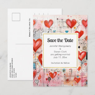 Postal De Invitación Salva la Fecha Patrón de Amor Caprichoso Corazones