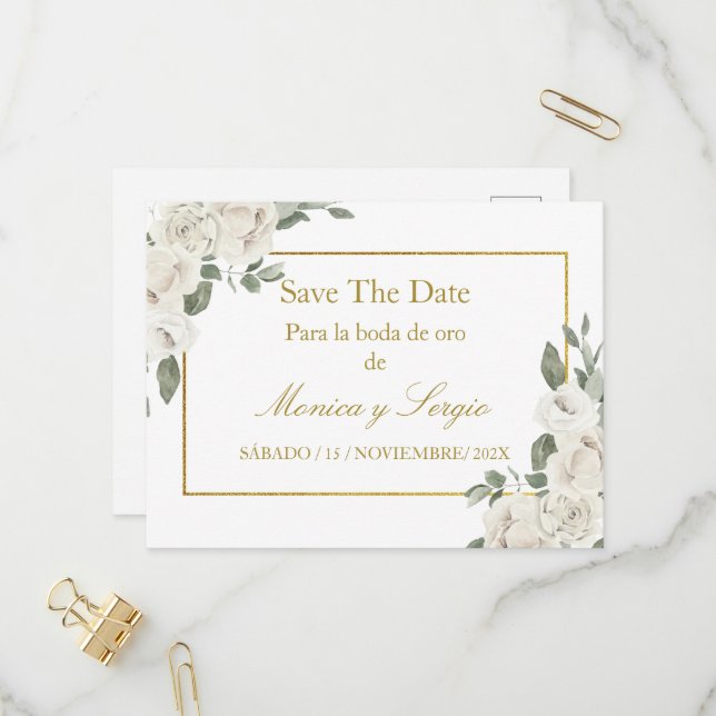 Postal De Invitación Salven la fecha boda de oro (Anverso/Reverso In Situ)