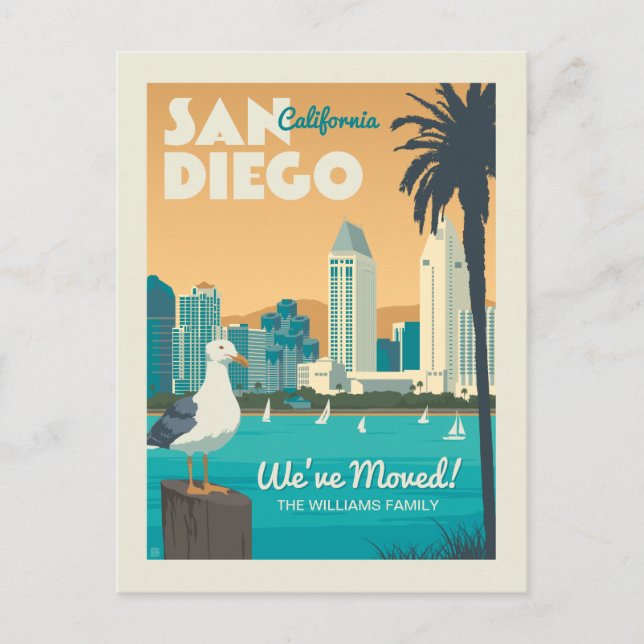 Postal De Invitación San Diego, California | ¡Nos hemos mudado! (Anverso)