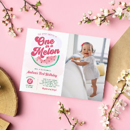 Postal De Invitación sandía uno en melón foto primer cumpleaños