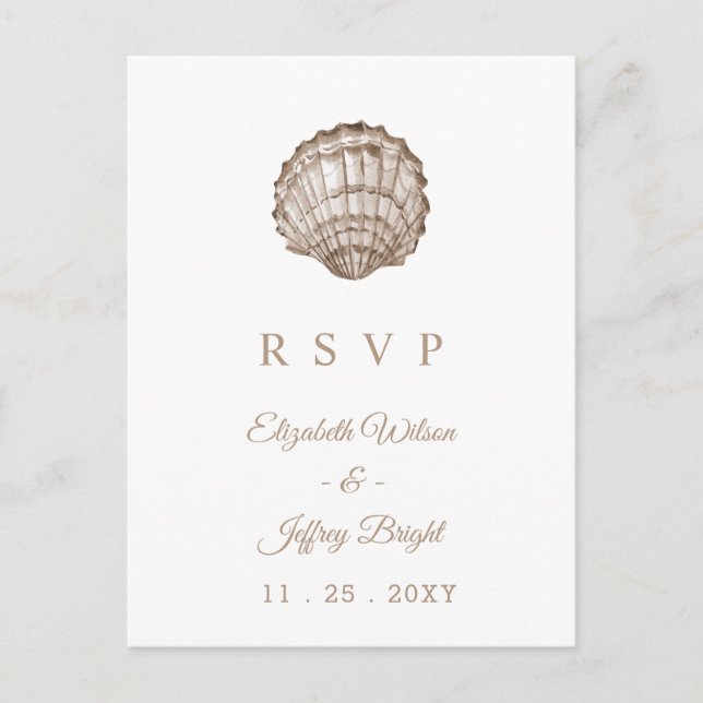 Postal De Invitación Sandy Seashells Marine Ocean Beach Wedding RSVP (Anverso)