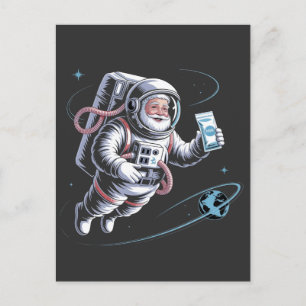 Postal De Invitación Santa Astronauta con Traje Espacial Navideño Festi