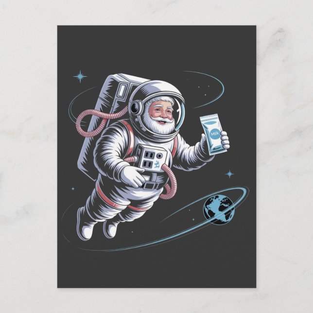 Postal De Invitación Santa Astronauta con Traje Espacial Navideño Festi (Anverso)