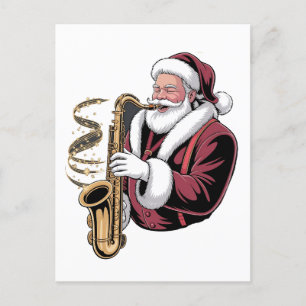 Postal De Invitación Santa tocando el saxofón Músico de Navidad Saxofon