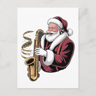 Postal De Invitación Santa tocando saxofón Músico de Navidad Saxofonist
