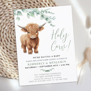 Postal De Invitación Santísima Vaca Verdor Highland Cow Parejas Baby Sh