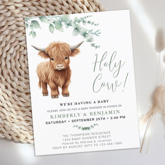 Postal De Invitación Santísima Vaca Verdor Highland Cow Parejas Baby Sh (Subido por el creador)