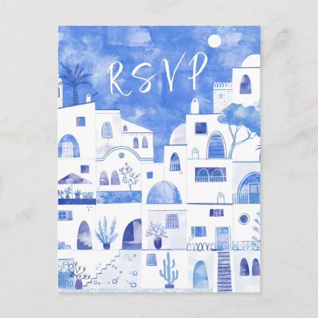 Postal De Invitación Santorini Wedding RSVP (Anverso)
