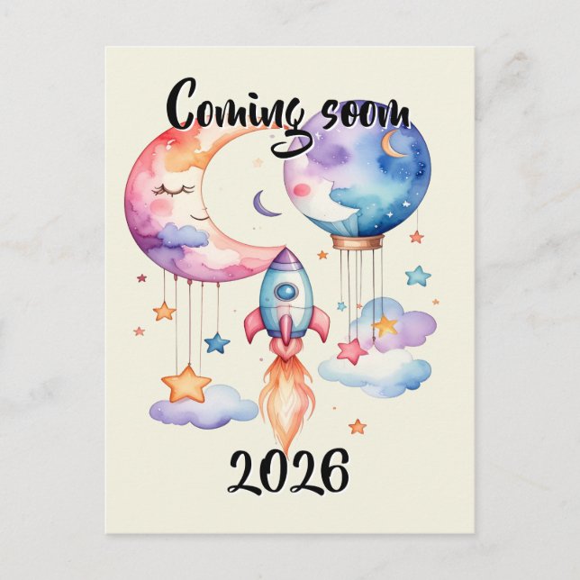 Postal De Invitación Schwangerschaft verkünden Aquarell Heißluftballon  (Anverso)