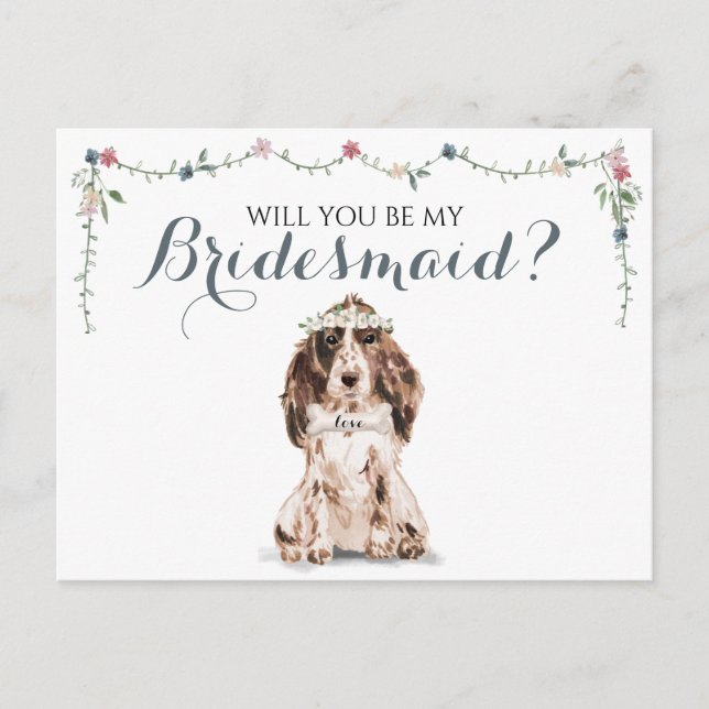 Postal De Invitación Sé mi dama de honor perro Cocker Spaniel (Anverso)