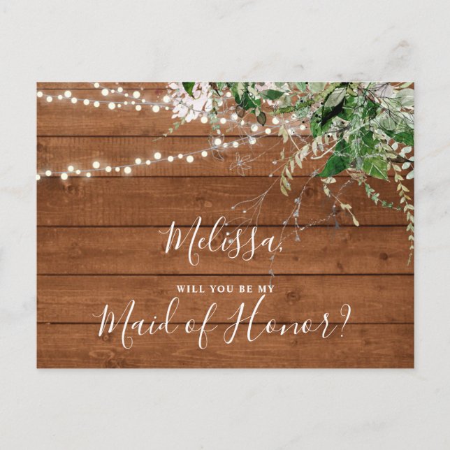 Postal De Invitación Sé mi empleada de honor Boho Woodland Greenery (Anverso)