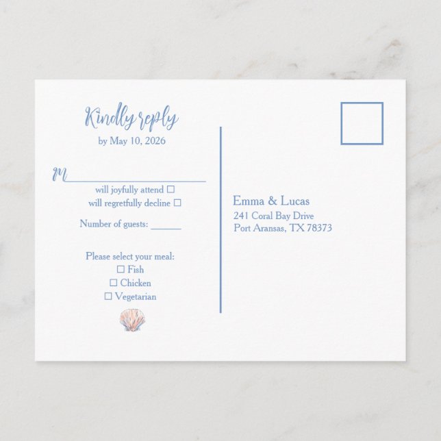 Postal De Invitación sea shell (Reverso)