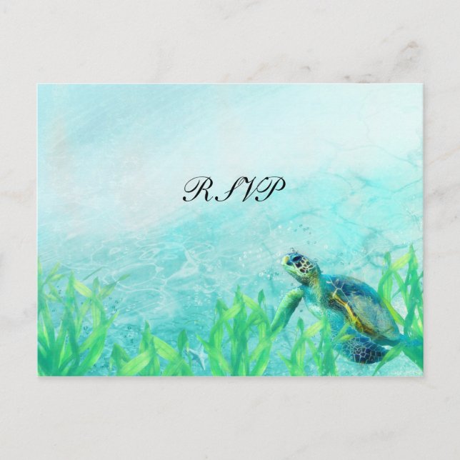 Postal De Invitación Sea Turtle Ocean Beach Art Elegant Wedding RSVP (Anverso)