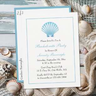 Postal De Invitación Seashell Blue Nautical Beach Bachelorette Party