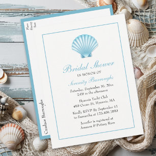 Postal De Invitación Seashell Bridal Shower Nautical Blue Beach Coastal