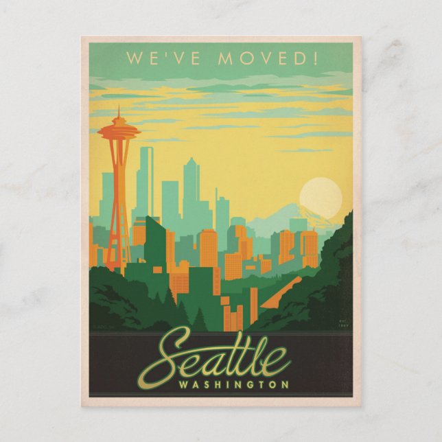Postal De Invitación Seattle, Washington | Nos hemos mudado (Anverso)