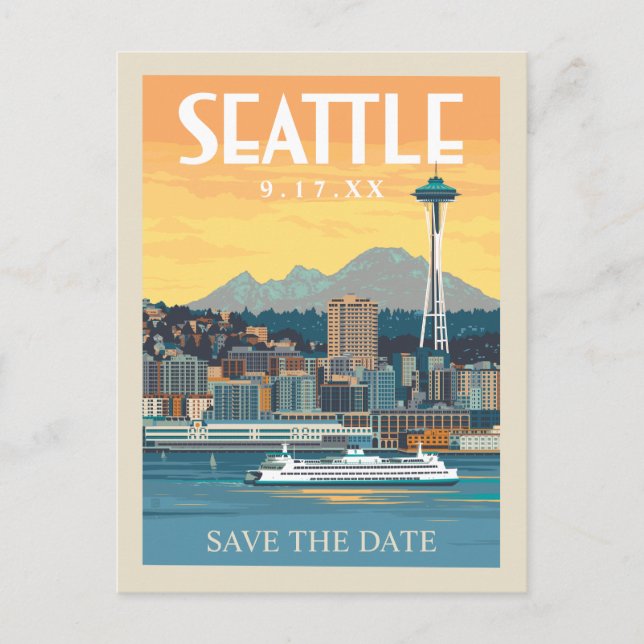 Postal De Invitación Seattle, Washington | Reserva la fecha (Anverso)